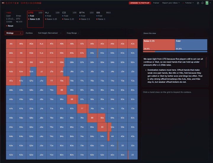 Screen recording: picking a flop in a pre-configured spot and opening the solution